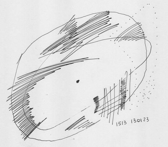 A drawing of a circle with lines